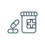 Pill bottle and two pill icons beside the bottle icon, Medicine Review, MoonStone Study, Multiple Sclerosis, MS